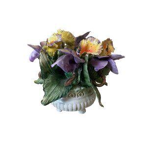 Vintage Capodimonte Porcelain Floral Arrangement Basket Made in Italy 8"H FLAW